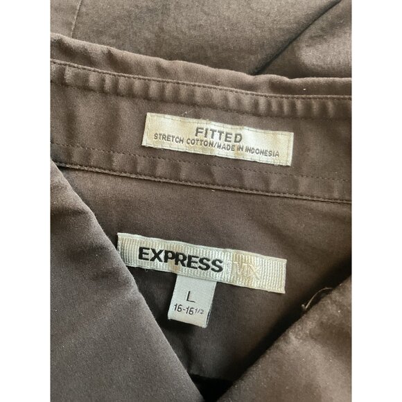 Express Mens Fitted Brown Button-Up Shirt Size L - Picture 3 of 7